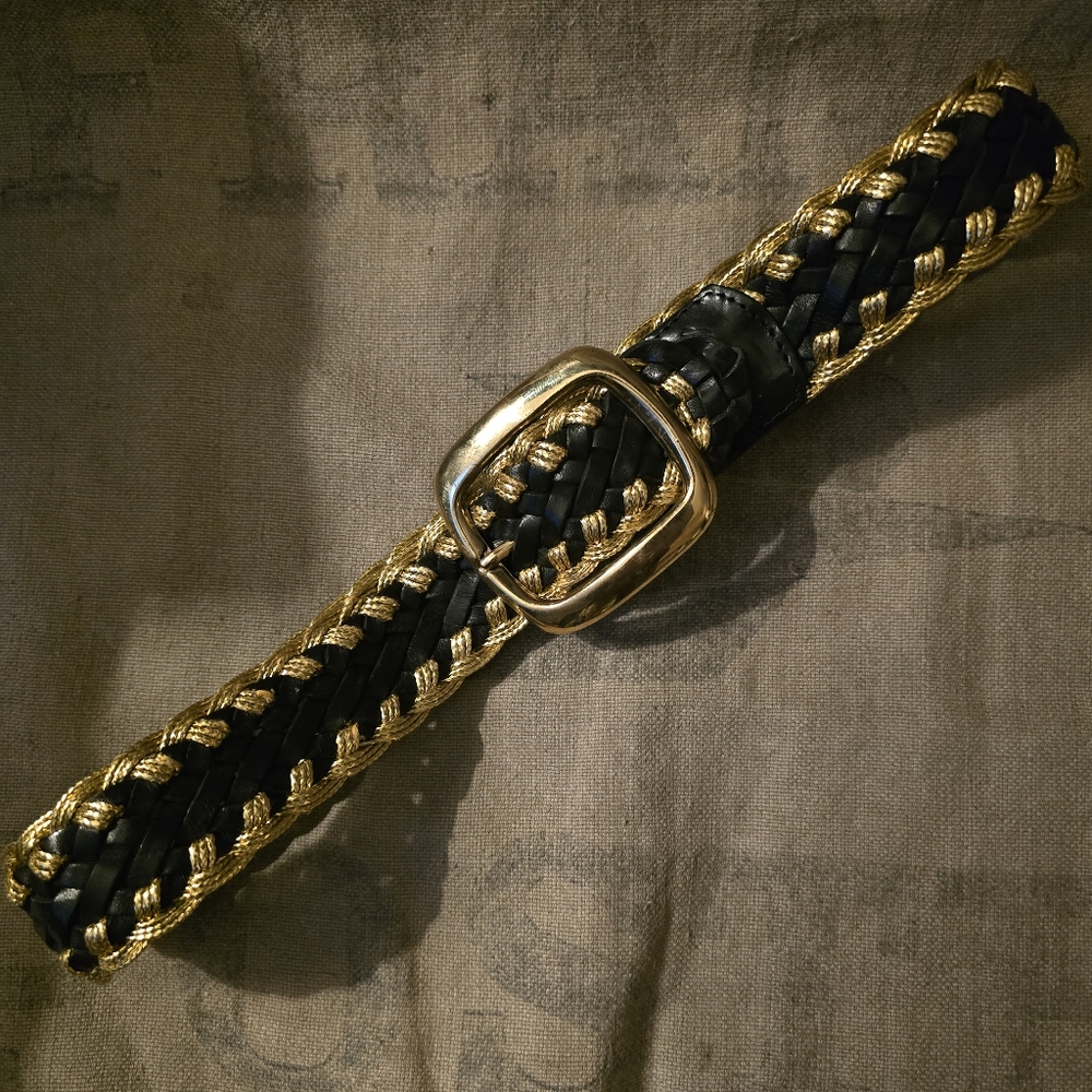 Temperley London Belt Black Leather And Gold Braided Wide Waist Cincher OS